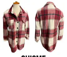 Chicme Burgundy and White Plaid Long Sleeve Women’s Button Down Flannel Size Med