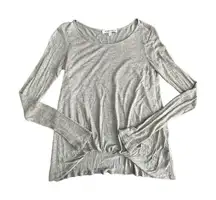 Elizabeth and James Sz S‎ Gray Pleated Waist Round Neck Long Sleeve Top #X5-5
