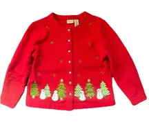 VintageClassic Elements Petite  Christmas  Cardigan Sweater Snowman Embroidery M