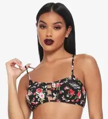 Death Moth Rose Floral Strappy Swim Bikini Top XS