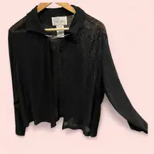 Vintage 70’s-80’s sheer black top silver chain neck open front whimsigoth magic