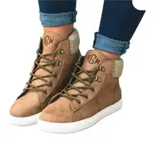 MARLEYLILLY HIGH TOP SNEAKER BOOTS FAUX SUEDE LACE‎ UP WOMEN'S SIZE 7 LIKE NEW