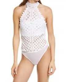 Free People Intimately  Be My Battenburg Bodysuit in Optic White Size L New w/Tag