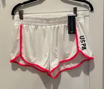 U.S. Polo Assn. NWT White Neon Hype Solid Running Short Women's Size Medium