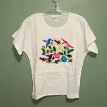 New Vintage Deadstock Embroidered Floral Hummingbird Bird Top