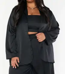 Show me your Mumu Black luxe satin Felix blazer NWT XXL