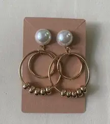 Chunky Gold White Faux Pearl Hoop Earrings