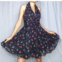Hell Bunny Black Printed Halter Dress. Size Small