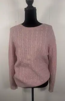 Vtg 90s LL Bean L Pink Lambs Wool Blend Cable Knit Sweater Pullover