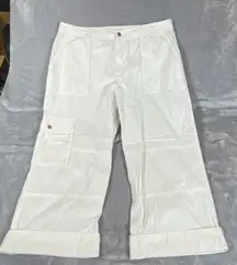 Ralph Lauren‎  Womens Sz 12 Cargo Crop Pants Wide Leg White Utility Lightweight