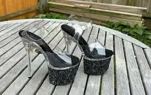 Pleaser 7" black glitter layered platform shoe size 6