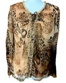Ms Sioni 100% Silk‎ Leopard Animal Print Leopard Print Blouse Size M