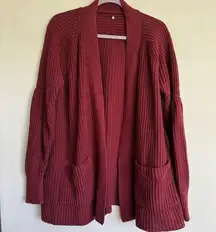 Anthropologie Knitted & Knotted  Open Front Chunky Knit Cardigan Burgundy‎ Size S