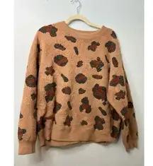 Simply Southern Leopard Crewneck Sweatshirt Size Large Animal Print Warm Soft