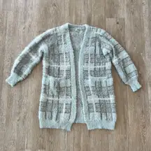 Womens Fashion Nova Blue Plaid Sweater Cardigan - S