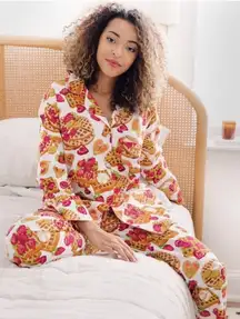 Anthropologie Printfresh Waffles in Bed Long Sleeve Top & Pants Pajama Set L