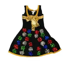 holiday bows and gold ribbon sleeveless sweater dress Medium