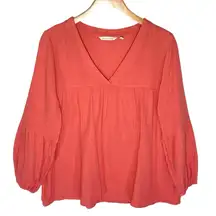 SOFT SURROUNDINGS Women’s Crinkle Coral Gauze Vneck Popover Top XL