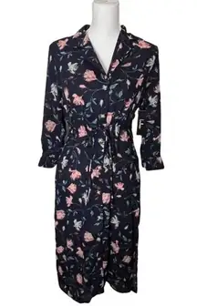 Lulus  Rue Navy Floral Button-Up Shirt Dress Women’s Size Small New