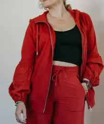 Athleta On My Way Triumph Hoodie in Rust Full Zip Balloon Sleeve Jacket Size S