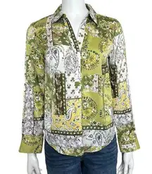 Joie Green Floral Popover Blouse Top Size Extra Small XS