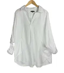 For Cynthia Womens White Linen Tunic Top Sz 3X Draped Pockets Lagenlook