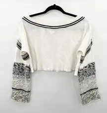 Free People Sweater Cropped Long Sleeve White Black Wide Boat Neck Womens Small