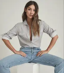 Reiss Mimi Cotton Twin Pocket Shirt US 6 Sofia Richie Clean Girl Casual Loose