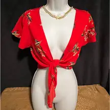 Mine Floral Red Vaca/Club Tie Top Size Small