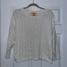 Women’s white cable knit sweater