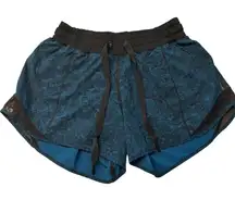 Lululemon Size 2 Tall Hotty Hot Athletic Shorts Blue Black‎ Lace Print Workout