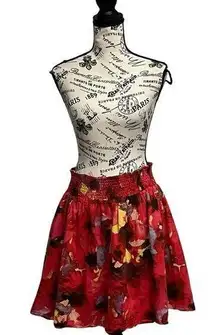 New York & Company Red/blk  Cotton Flowing Floral Knee Length Skirt Size L Y2k