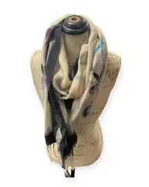 Anthropologie ivory multicolored oversized scarf, purple, aqua, cream