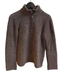 J Jill Women's Gray Brown Speckled Knit Quarter Zip Mock Neck Sweater Small