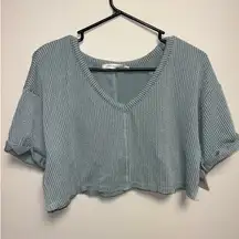 Blue/Green Altar'd State Cropped Top Short Sleeve V-Neck X-Small