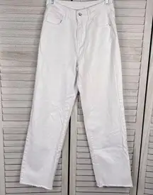 SHEIN High Waist Raw Hem Straight Leg Jeans White-Small (US 4)
