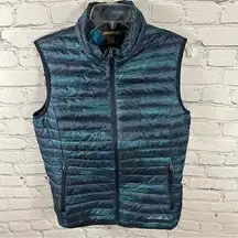 Eddie Bauer Travex EB700 Vest Packable Down Zip Pockets Aqua Black Print  M