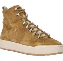 Marc Fisher High Top Sneaker Size 8.5 Fur Lined Tan Suede Lace Up Winter Booties