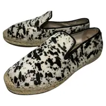 Elyse Walker 38 Black White Calf Hair Animal Print Leather Espadrilles Loafers