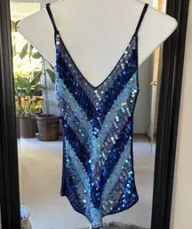 DOROTHY PERKINS Blue Sequins Bling Crochet Tank Top