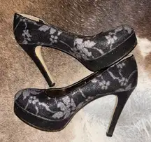 Reba Black and Gray Floral Heels
