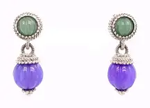 Judith Ripka Sterling Silver 925 Beaded Dangle Earrings Jade Purple Fine Jewelry