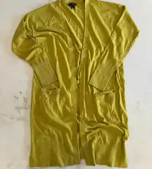 Halogen Long Open Front Cardigan Sweater Women's XS Chartreuse Pockets
