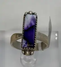 Purple Violet Dahlia Sterling Silver Bar Ring Adjustable Size