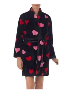 Kate Spade New York Robe Womens M Heart Print Long Sleeve Short Cozy *No Belt