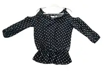 SWEET PEA for NY&Co Black and White Polka Dot Off-the-Shoulder  Ruffle Blouse.