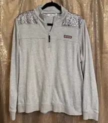 Vineyard Vines Heather Gray Sequin Shoulder Shep 1/4 Zip Sweater XL