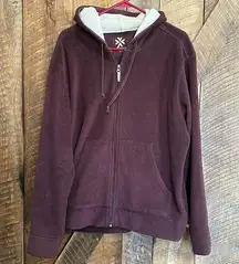 Modern Culture dark maroon fleece zip up hooded sweat jacket size Large