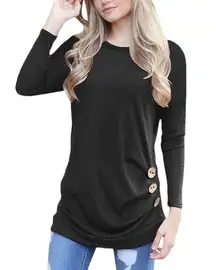 Long Sleeve Black Top with Button Details on Side •Size Medium