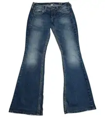 Silver Jeans Womens Eden Flare 30" Medium Wash Low Rise Y2K Western Thick Stitch